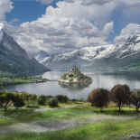 matte painting castle on the lake