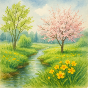 Frühlandschaft mit Blumen