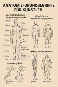 Anatomiezeichnung mit Acht-Kopf-Regel