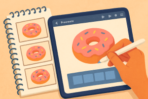 Animierte GIF-Zeichnung mit flackernden Sternen; Animationsprozess in Procreate; Zeichner:in erstellt GIF auf dem iPad