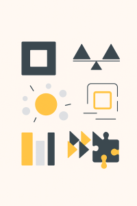 Illustration zu den 7 Prinzipien im Design (z. B. Kontrast, Rhythmus, Einheit)