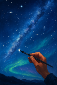 Nächtlicher Himmel mit Sternen gemalt in Aquarell