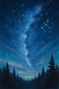 Nächtlicher Himmel mit Sternen gemalt in Aquarell